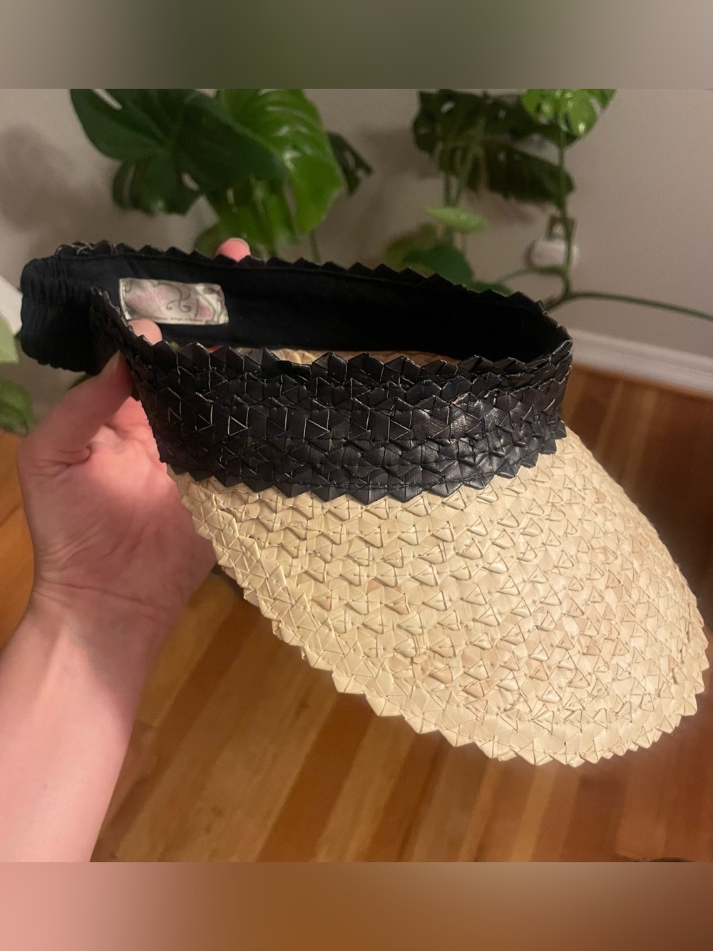 Free People Black and Natural Straw Visor